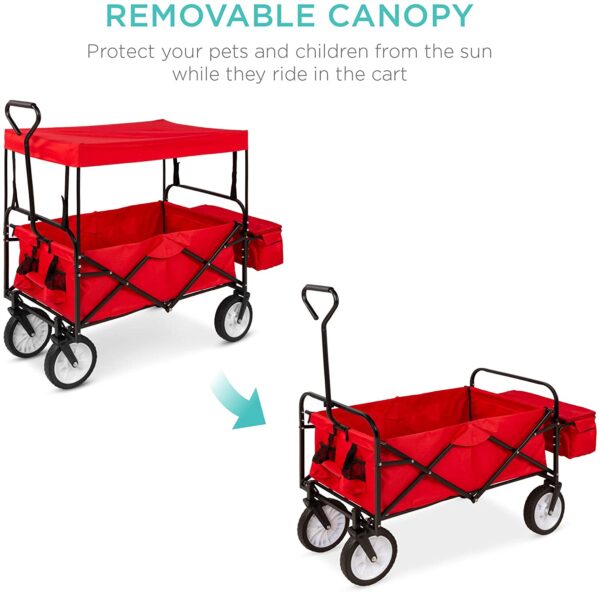Lightweight Folding Cart Collapsible Garden Wagon With Canopy - Image 2