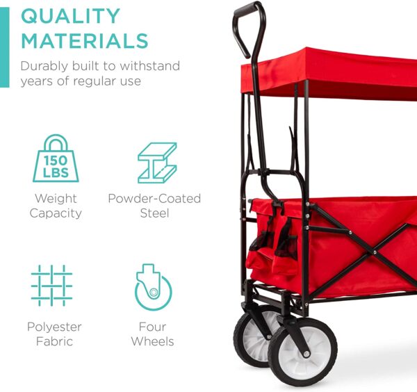 Lightweight Folding Cart Collapsible Garden Wagon With Canopy - Image 4