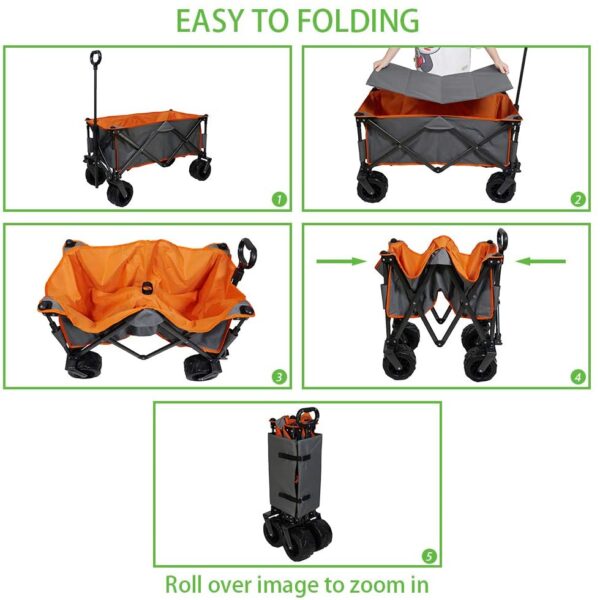 150lb Compact Folding Yard Garden Beach Wagon With Wide Wheel T handle O Handle - Image 2