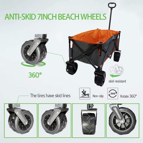 150lb Compact Folding Yard Garden Beach Wagon With Wide Wheel T handle O Handle - Image 3