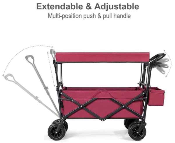 150lb Outdoor Supermarket Folding Beach Utility Wagon With Push Handle Canopy Bag - Image 6