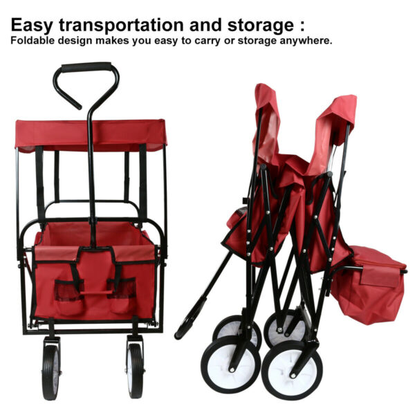 Lightweight Folding Cart Collapsible Garden Wagon With Canopy - Image 3