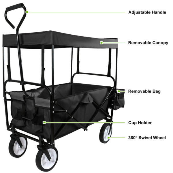 Lightweight Folding Cart Collapsible Garden Wagon With Canopy - Image 8