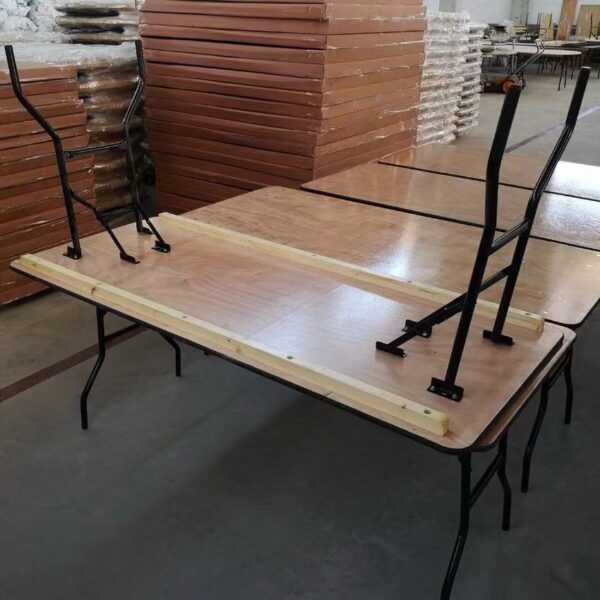 Rectangle 72 in. Wood Tabletop Metal Frame Folding Beer Training Wedding Table - Image 3