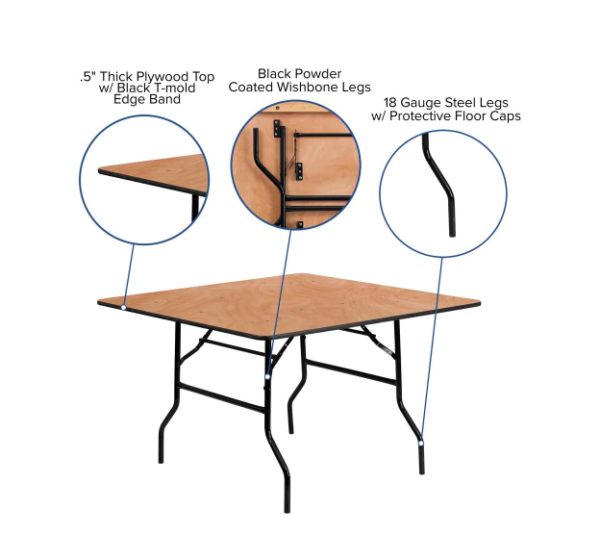 72" 60" 48" Square Wood Folding Catering Table For Wedding Banquet Event - Image 3